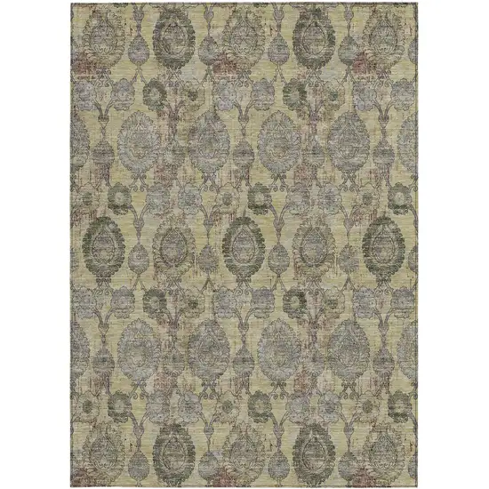 Gold Gray And Charcoal Damask Washable Indoor Outdoor Area Rug Photo 6