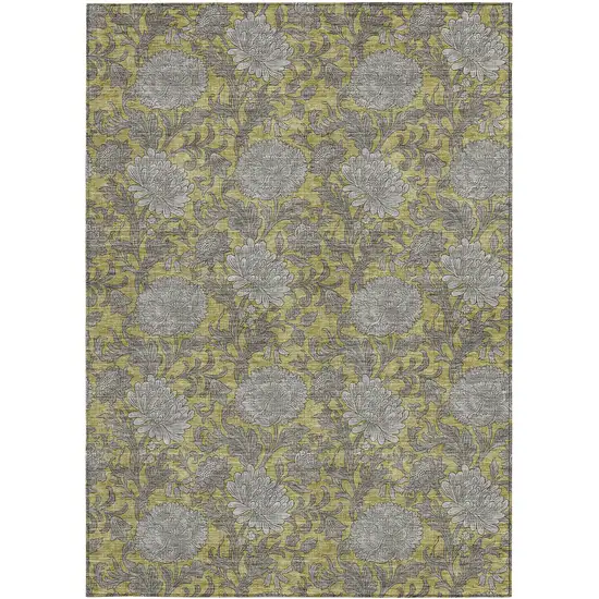 Gold Gray And Charcoal Floral Washable Indoor Outdoor Area Rug Photo 8