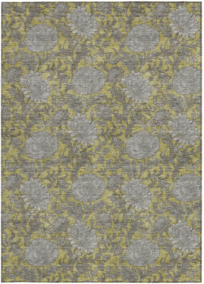 Gold Gray And Charcoal Floral Washable Indoor Outdoor Area Rug Photo 8