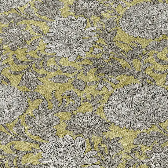 Gold Gray And Charcoal Floral Washable Indoor Outdoor Area Rug Photo 6