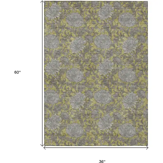Gold Gray And Charcoal Floral Washable Indoor Outdoor Area Rug Photo 3