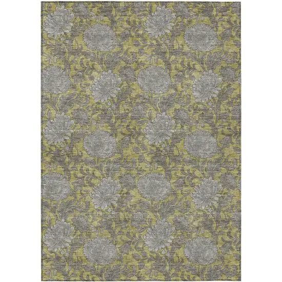 Gold Gray And Charcoal Floral Washable Indoor Outdoor Area Rug Photo 2
