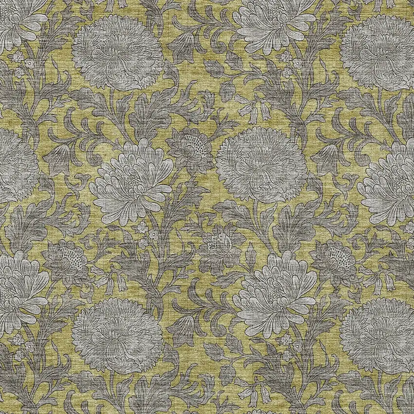Gold Gray And Charcoal Floral Washable Indoor Outdoor Area Rug Photo 7