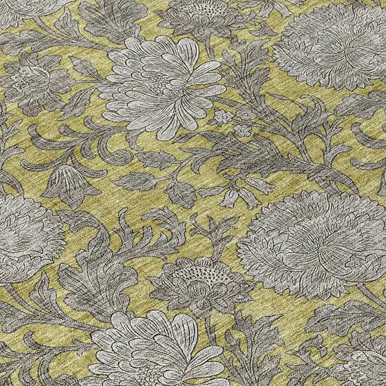 Gold Gray And Charcoal Floral Washable Indoor Outdoor Area Rug Photo 6