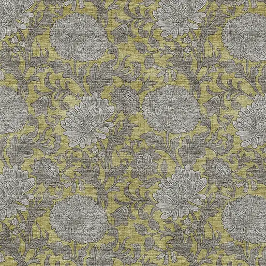 Gold Gray And Charcoal Floral Washable Indoor Outdoor Area Rug Photo 7