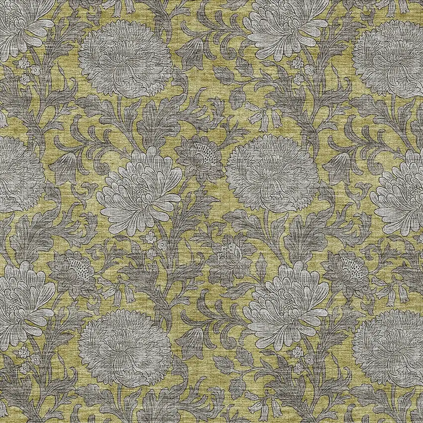 Gold Gray And Charcoal Floral Washable Indoor Outdoor Area Rug Photo 7