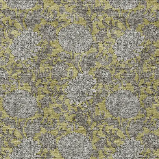 Gold Gray And Charcoal Floral Washable Indoor Outdoor Area Rug Photo 7