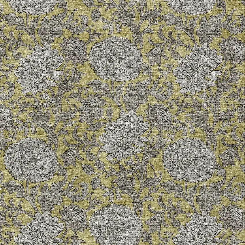 Gold Gray And Charcoal Floral Washable Indoor Outdoor Area Rug Photo 7