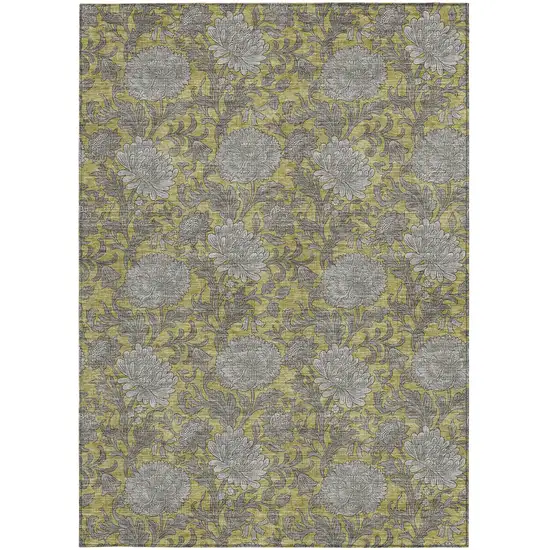 Gold Gray And Charcoal Floral Washable Indoor Outdoor Area Rug Photo 8