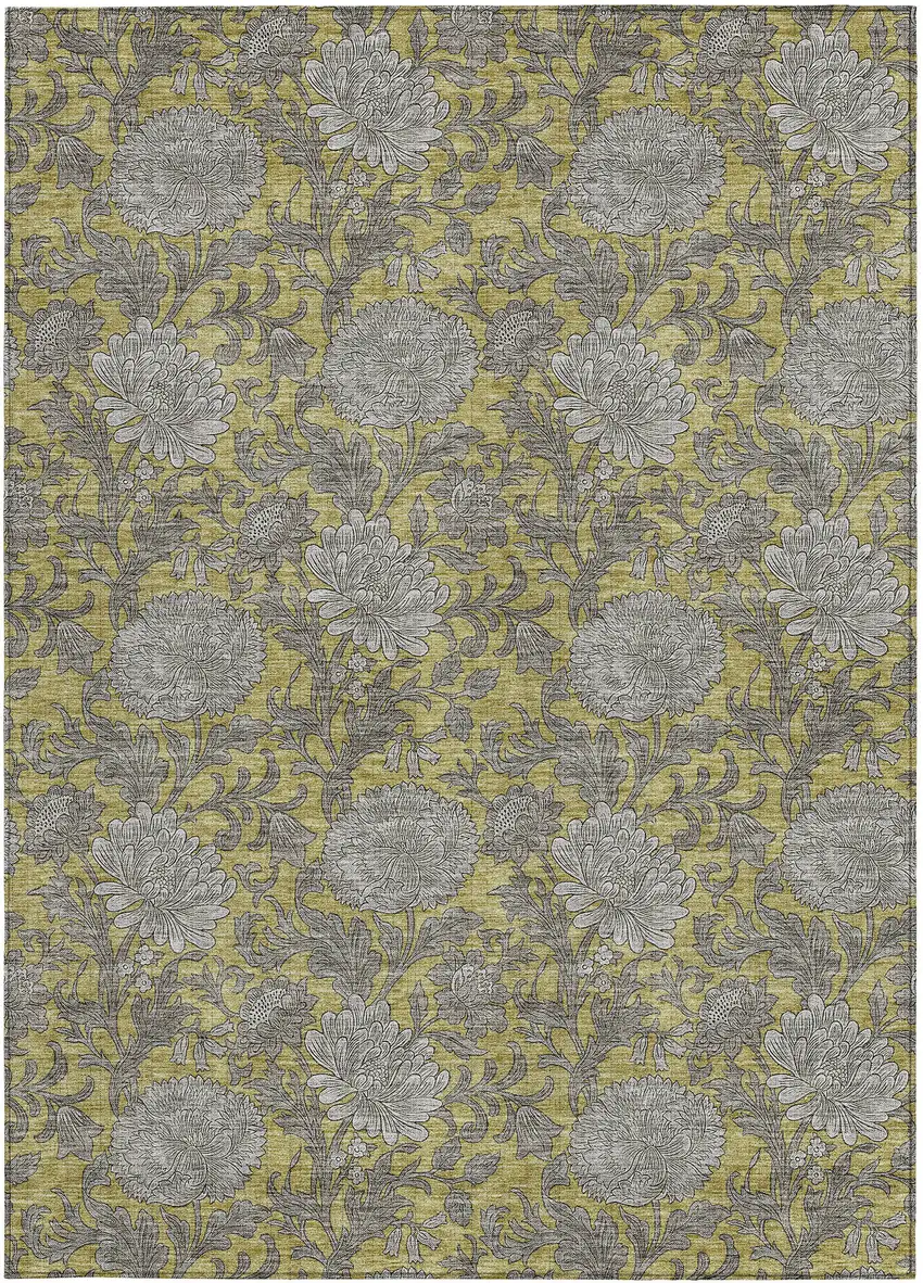 Gold Gray And Charcoal Floral Washable Indoor Outdoor Area Rug Photo 8
