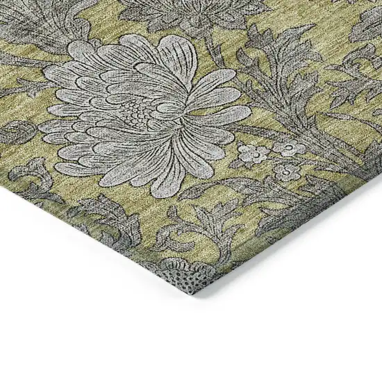 Gold Gray And Charcoal Floral Washable Indoor Outdoor Area Rug Photo 5