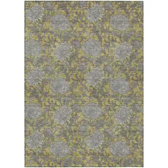 Gold Gray And Charcoal Floral Washable Indoor Outdoor Area Rug Photo 2
