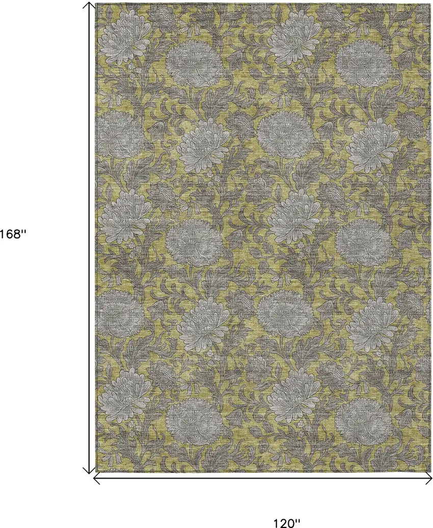 Gold Gray And Charcoal Floral Washable Indoor Outdoor Area Rug Photo 3