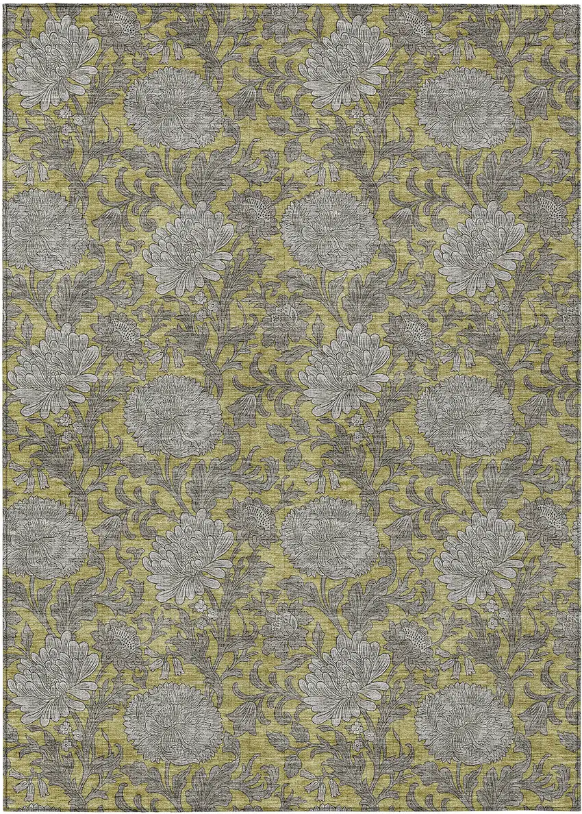 Gold Gray And Charcoal Floral Washable Indoor Outdoor Area Rug Photo 2