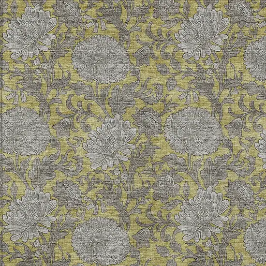 Gold Gray And Charcoal Floral Washable Indoor Outdoor Area Rug Photo 7