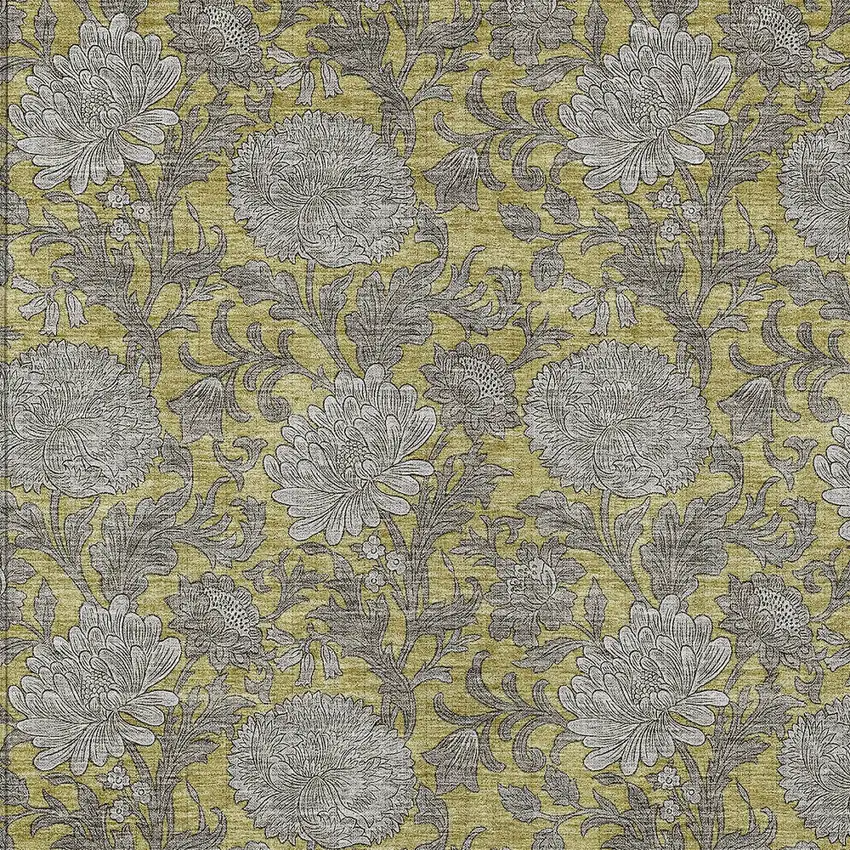 Gold Gray And Charcoal Floral Washable Indoor Outdoor Area Rug Photo 7