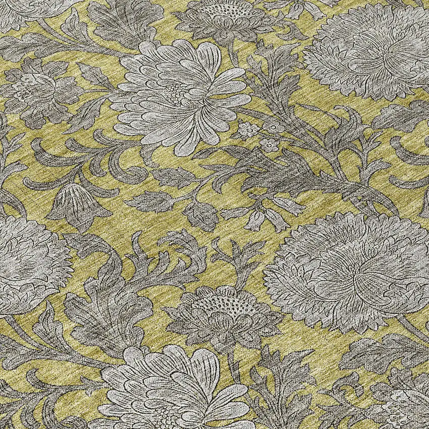Gold Gray And Charcoal Floral Washable Indoor Outdoor Area Rug Photo 6