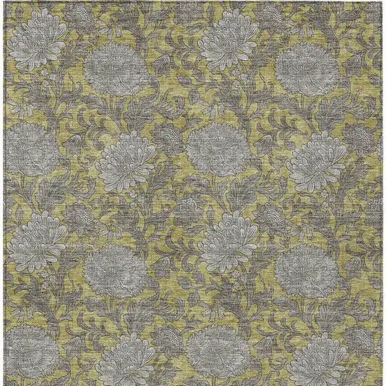 Gold Gray And Charcoal Floral Washable Indoor Outdoor Area Rug Photo 8