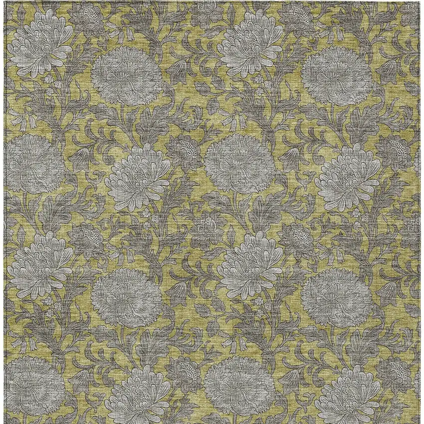 Gold Gray And Charcoal Floral Washable Indoor Outdoor Area Rug Photo 8