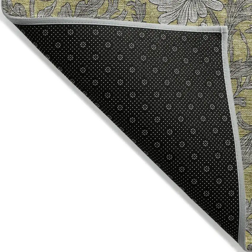 Gold Gray And Charcoal Floral Washable Indoor Outdoor Area Rug Photo 4