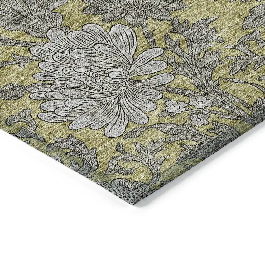 Gold Gray And Charcoal Floral Washable Indoor Outdoor Area Rug Photo 5