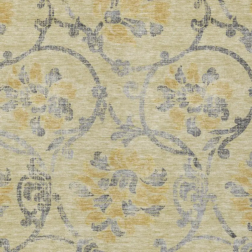 Gold Gray And Charcoal Floral Washable Indoor Outdoor Area Rug Photo 5