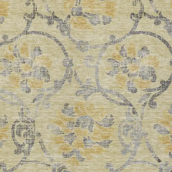 Gold Gray And Charcoal Floral Washable Indoor Outdoor Area Rug Photo 5