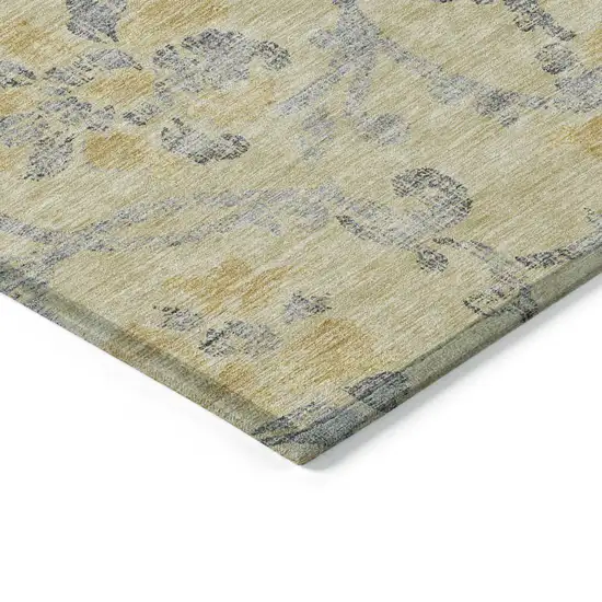 Gold Gray And Charcoal Floral Washable Indoor Outdoor Area Rug Photo 3