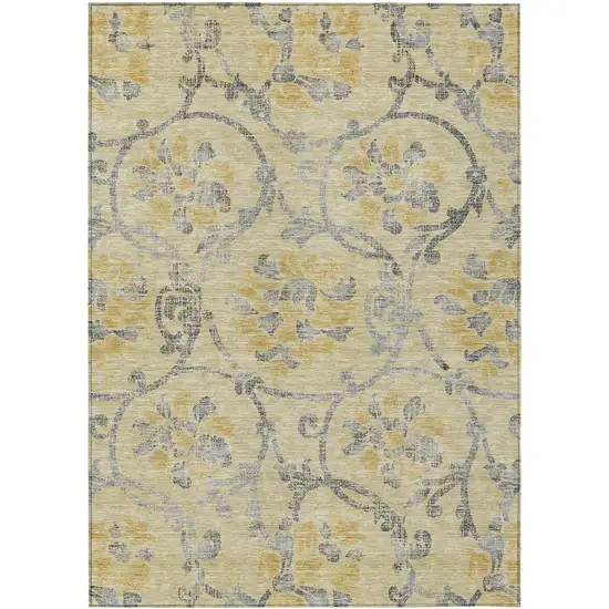 Gold Gray And Charcoal Floral Washable Indoor Outdoor Area Rug Photo 1