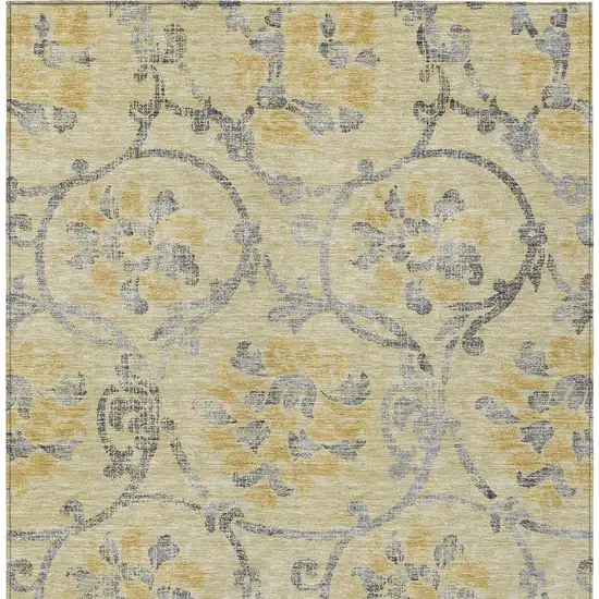 Gold Gray And Charcoal Floral Washable Indoor Outdoor Area Rug Photo 5