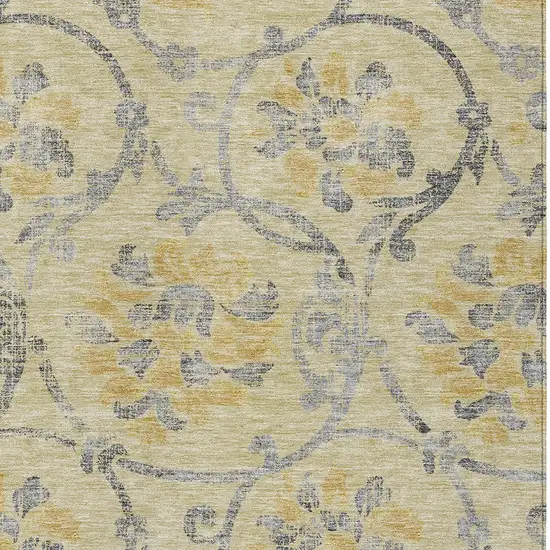 Gold Gray And Charcoal Floral Washable Indoor Outdoor Area Rug Photo 4