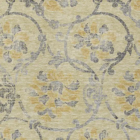 Gold Gray And Charcoal Floral Washable Indoor Outdoor Area Rug Photo 4