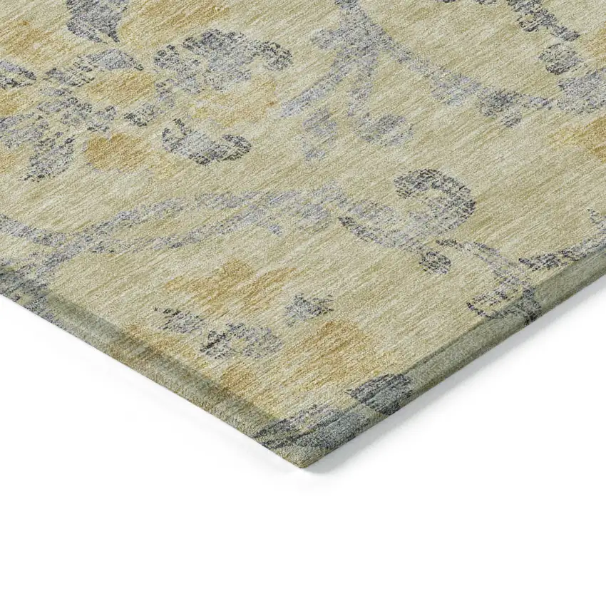 Gold Gray And Charcoal Floral Washable Indoor Outdoor Area Rug Photo 3