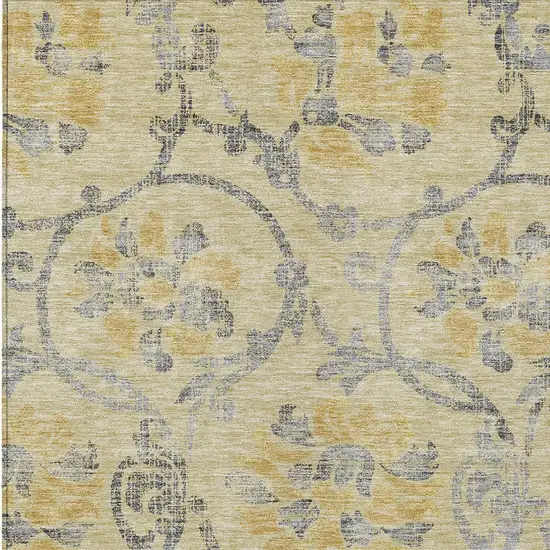 Gold Gray And Charcoal Floral Washable Indoor Outdoor Area Rug Photo 4
