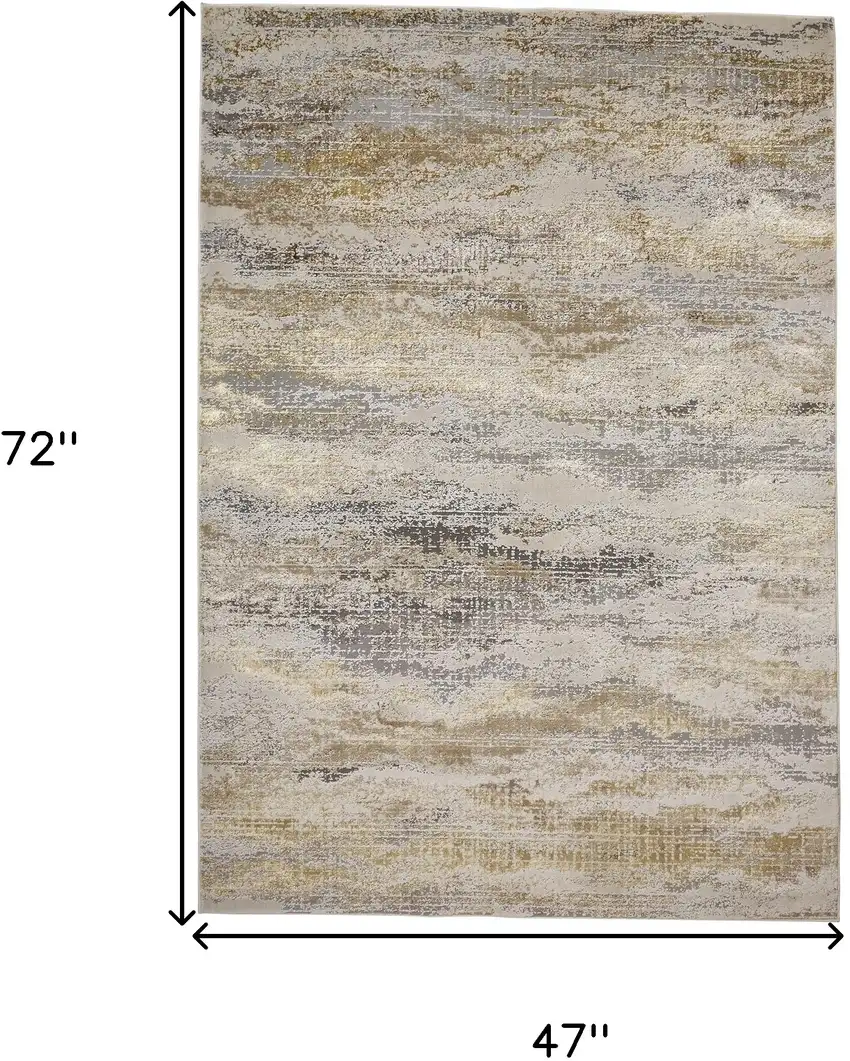 Gold Gray And Ivory Abstract Area Rug Photo 3