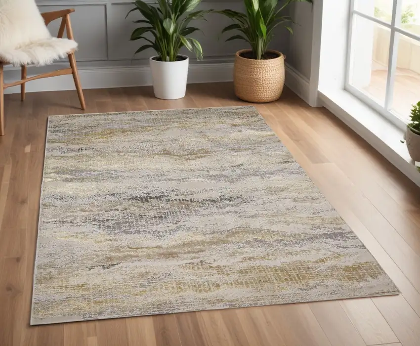 Gray and Ivory Abstract Non Skid Area Rug Photo 1