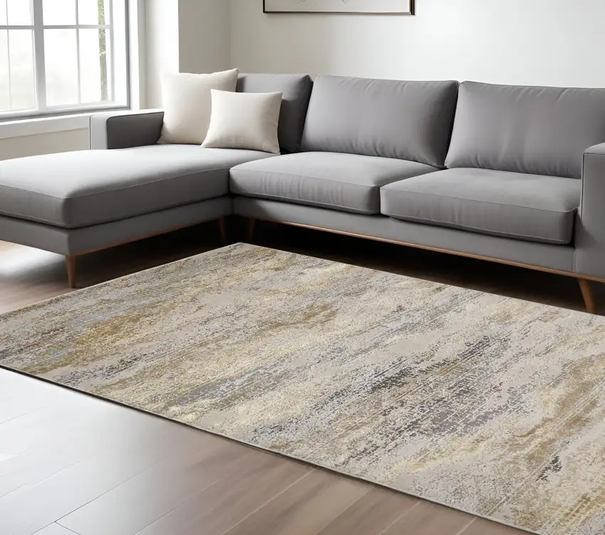 Gray and Ivory Abstract Non Skid Area Rug Photo 1