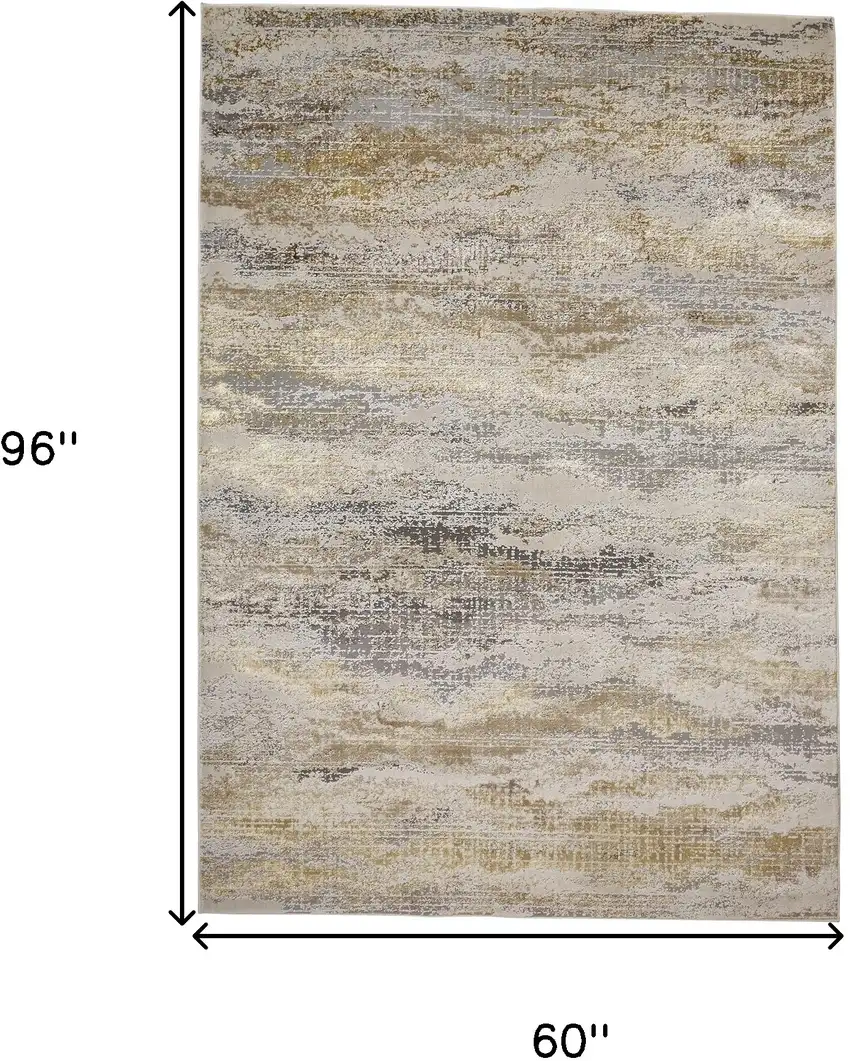 Gold Gray And Ivory Abstract Stain Resistant Area Rug Photo 10
