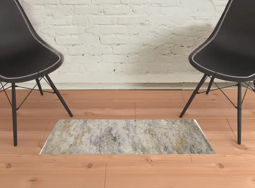 Gold Gray And Ivory Abstract Stain Resistant Area Rug Photo 2