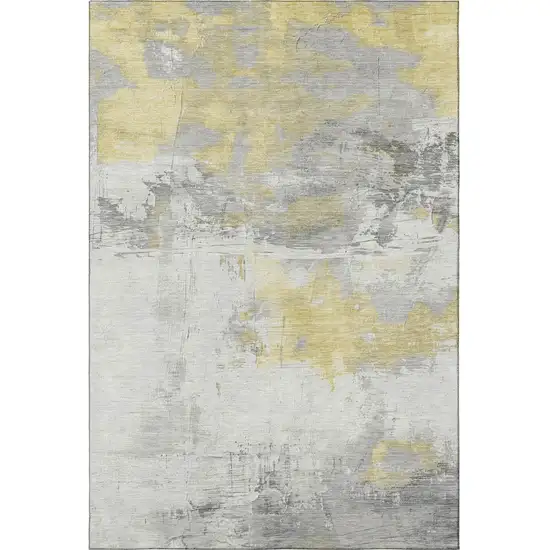 Gold Gray And Ivory Abstract Washable Area Rug With UV Protection Photo 3