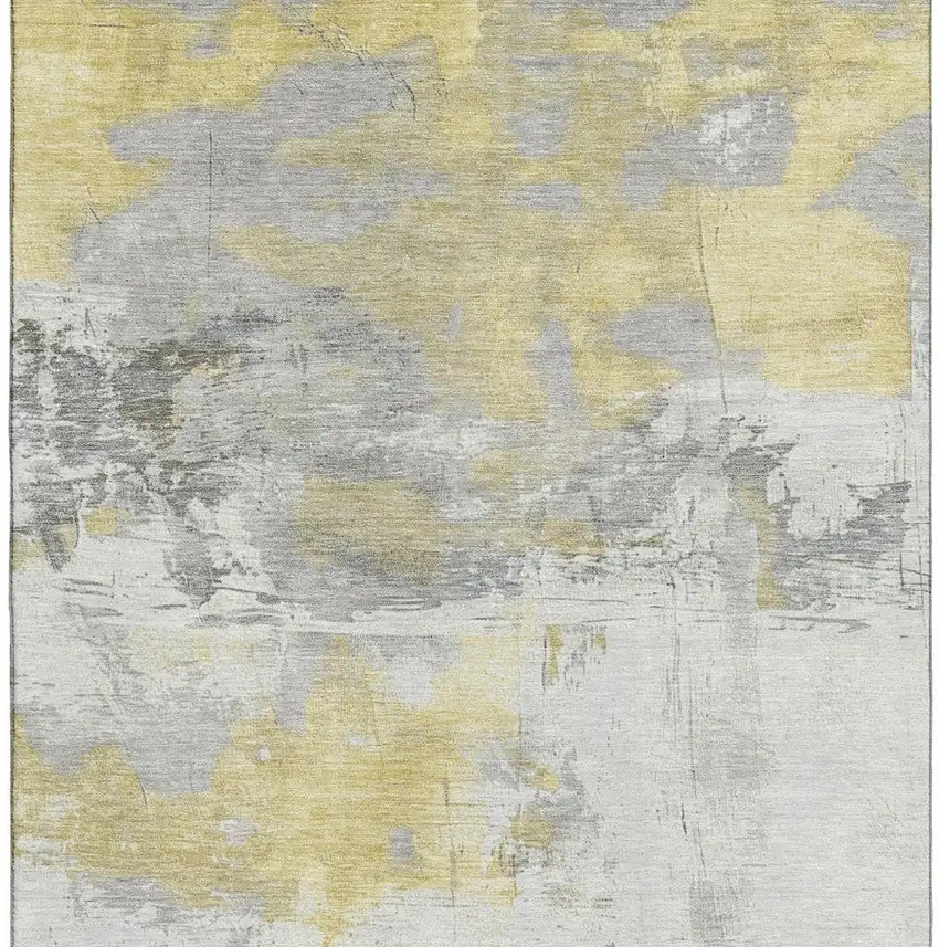 Gold Gray And Ivory Abstract Washable Area Rug With UV Protection Photo 4