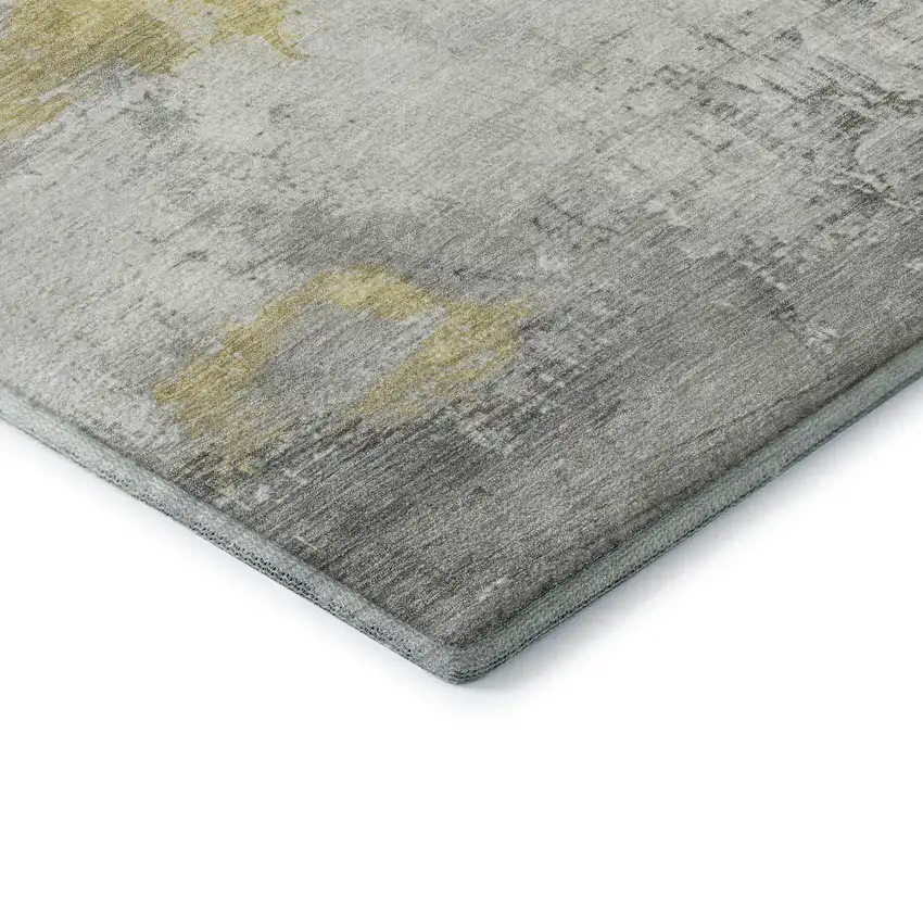 Gold Gray And Ivory Abstract Washable Area Rug With UV Protection Photo 7