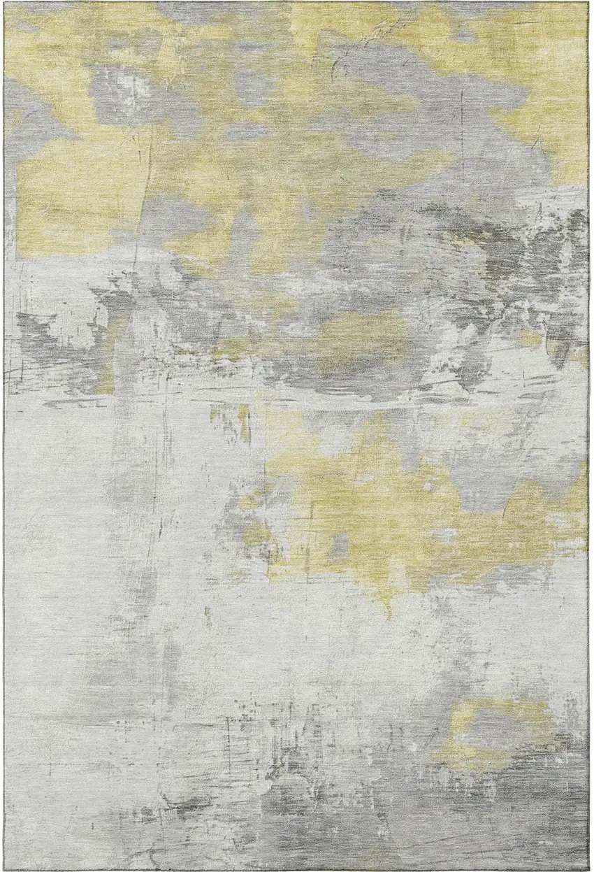 Gold Gray And Ivory Abstract Washable Area Rug With UV Protection Photo 3