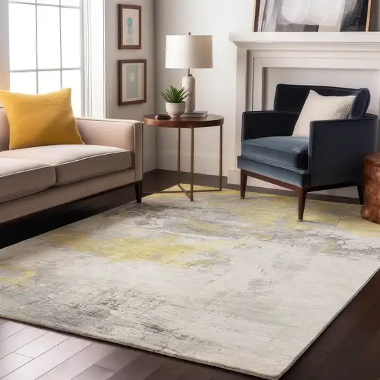 Gold Gray And Ivory Abstract Washable Area Rug With UV Protection Photo 5