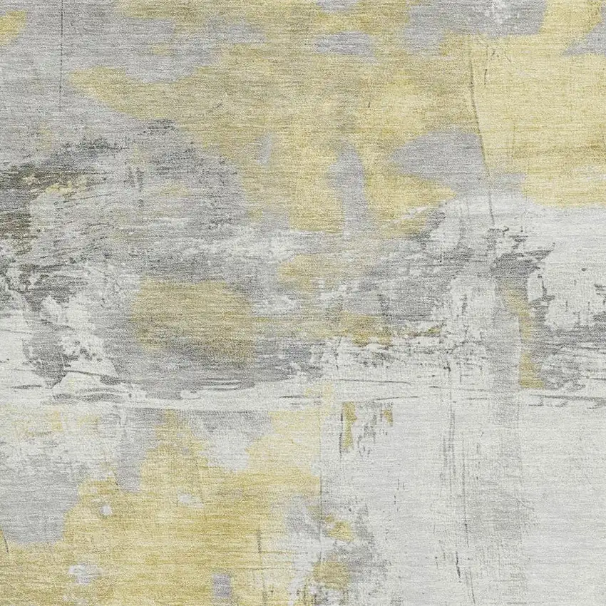 Gold Gray And Ivory Abstract Washable Area Rug With UV Protection Photo 2