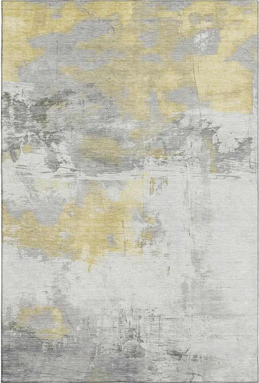 Gold Gray And Ivory Abstract Washable Area Rug With UV Protection Photo 1
