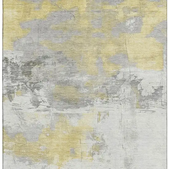 Gold Gray And Ivory Abstract Washable Area Rug With UV Protection Photo 3