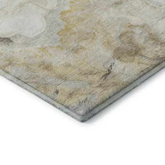 Gold Gray And Ivory Abstract Washable Area Rug With UV Protection Photo 7