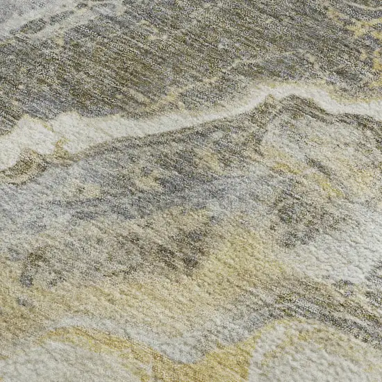 Gold Gray And Ivory Abstract Washable Area Rug With UV Protection Photo 2