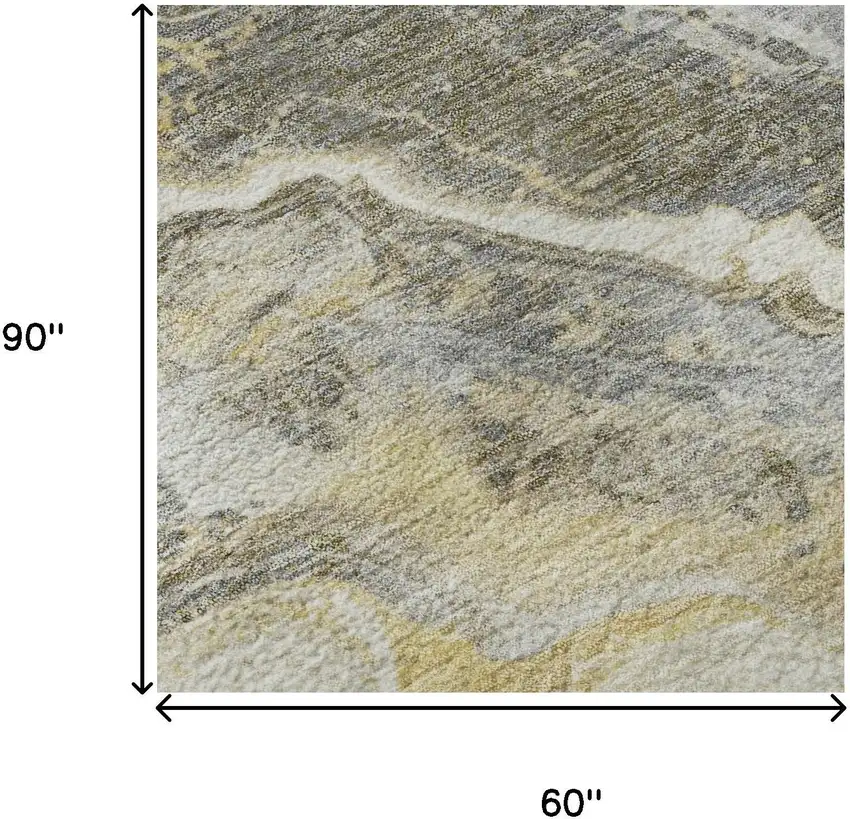 Gold Gray And Ivory Abstract Washable Area Rug With UV Protection Photo 9